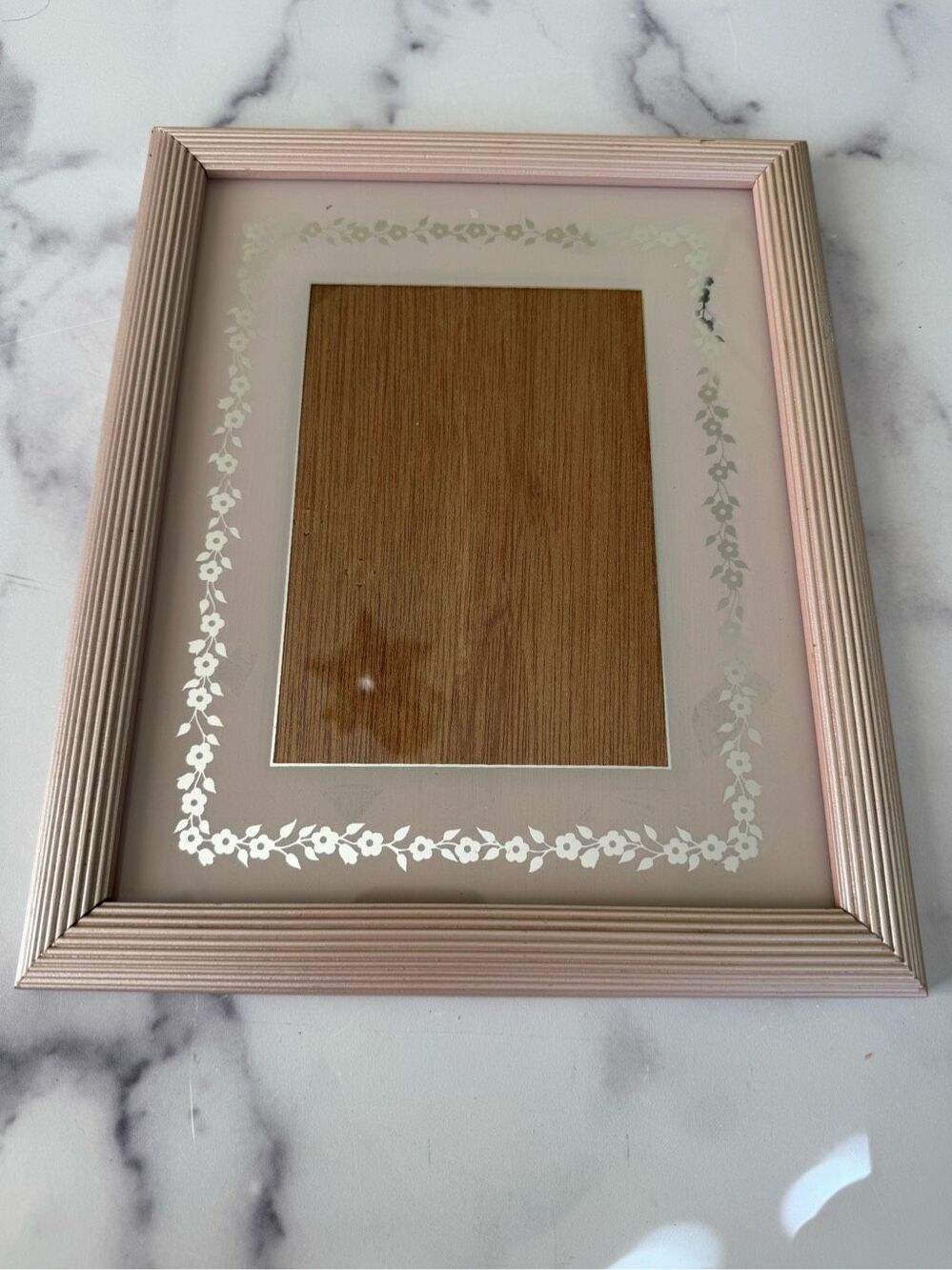 Peach pink picture golden frame 5x7 vintage 90s metallic silver floral border